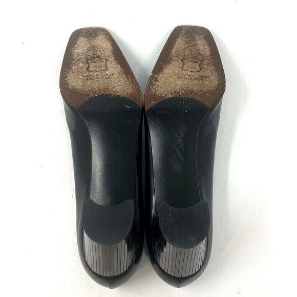 Stuart Weitzman 9.5 AAA 90's Square Toe Pumps Narrow Black Patent Metallic Heel - Picture 6 of 10